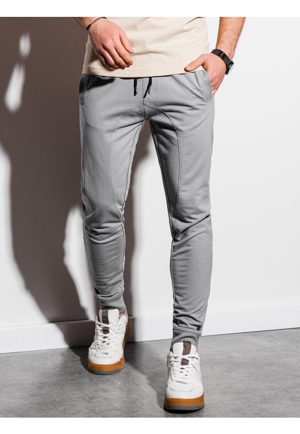 Ombre Clothing - Spodnie męskie dresowe joggery P952 - szare - XXL. Kolor: szary. Materiał: dresówka