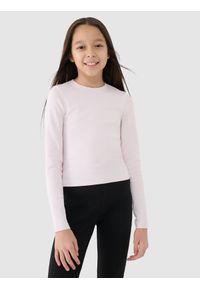 4f - Longsleeve slim gładki dziewczęcy - beżowy. Okazja: na co dzień. Kolor: beżowy. Materiał: materiał, bawełna, dzianina, elastan. Długość rękawa: długi rękaw. Długość: długie. Wzór: gładki. Styl: sportowy, casual, klasyczny