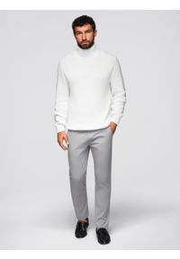 Ombre Clothing - Spodnie męskie chino z ozdobną taśmą w pasie SLIM FIT – szare V6 - Rozmiar: S. Okazja: na co dzień. Kolor: szary. Materiał: elastan, bawełna. Styl: casual