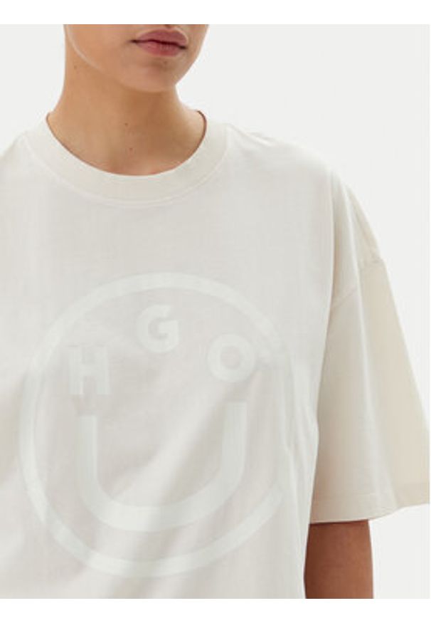 Hugo - HUGO T-Shirt 50511471 Beżowy Oversize. Kolor: beżowy. Materiał: bawełna