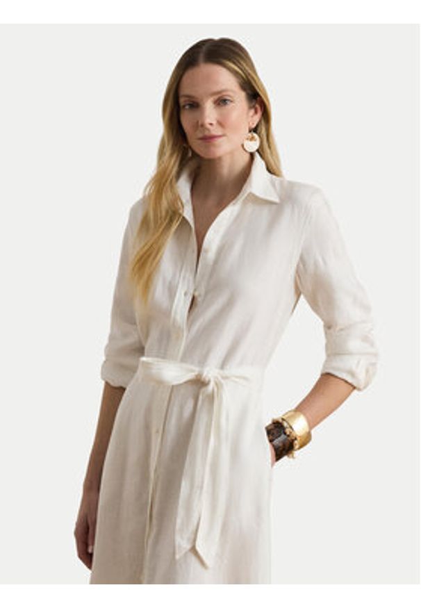 Lauren Ralph Lauren - LAUREN RALPH LAUREN Sukienka koszulowa 200P13687001 Biały Regular Fit. Kolor: biały. Materiał: len. Typ sukienki: koszulowe