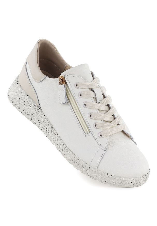 Skórzane półbuty damskie na podwyższeniu beżowe Jezzi 138. Kolor: beżowy. Materiał: skóra. Szerokość cholewki: normalna