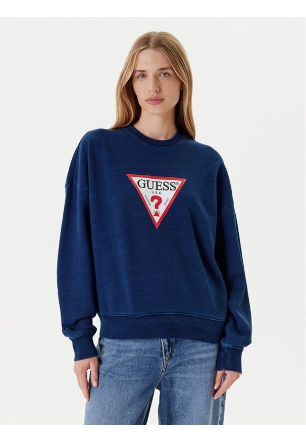 Guess Jeans Bluza W5YQ12 KCXQ1 Granatowy Oversize. Kolor: niebieski. Materiał: bawełna