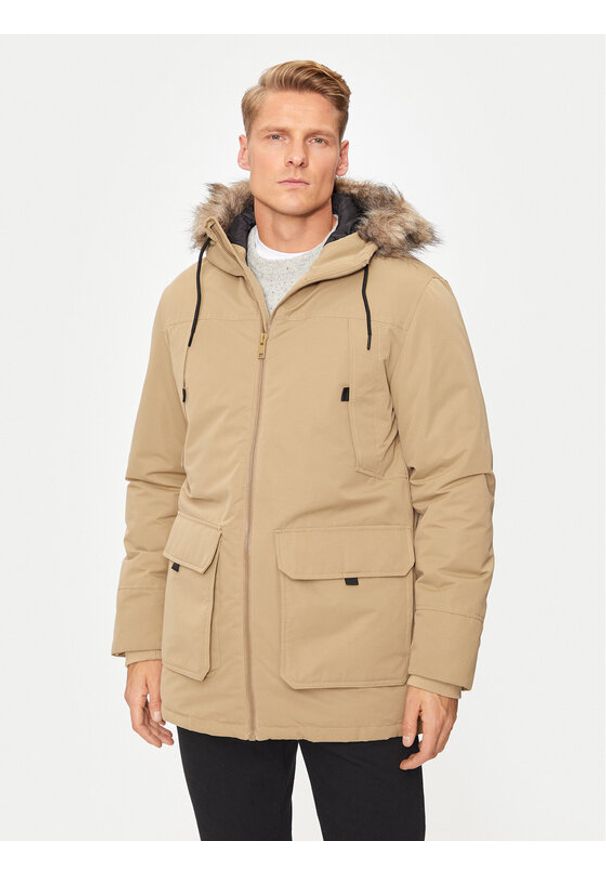 Jack & Jones - Jack&Jones Parka Construct 12258406 Beżowy Regular Fit. Kolor: beżowy. Materiał: syntetyk