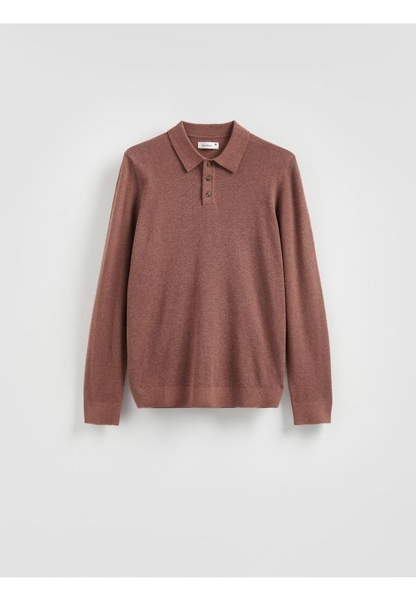 Reserved - Sweter polo z bawełną - jasnofioletowy. Typ kołnierza: polo. Kolor: fioletowy. Materiał: bawełna