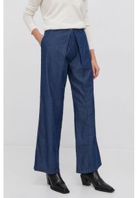Stefanel Spodnie damskie kolor granatowy szerokie high waist. Stan: podwyższony. Kolor: niebieski