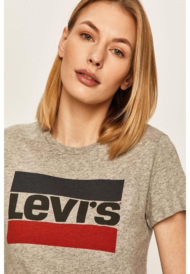 Levi's® - Levi's - Top. Okazja: na co dzień, na spotkanie biznesowe. Kolor: szary. Materiał: dzianina. Wzór: nadruk. Styl: biznesowy, casual
