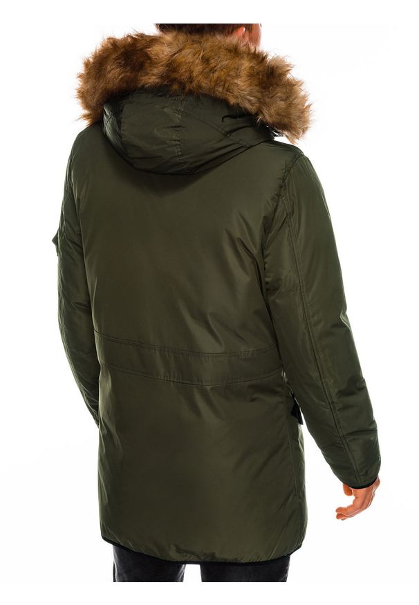 Ombre Clothing - Kurtka męska zimowa parka C369 - khaki - XL. Kolor: brązowy. Materiał: futro, poliester. Sezon: zima