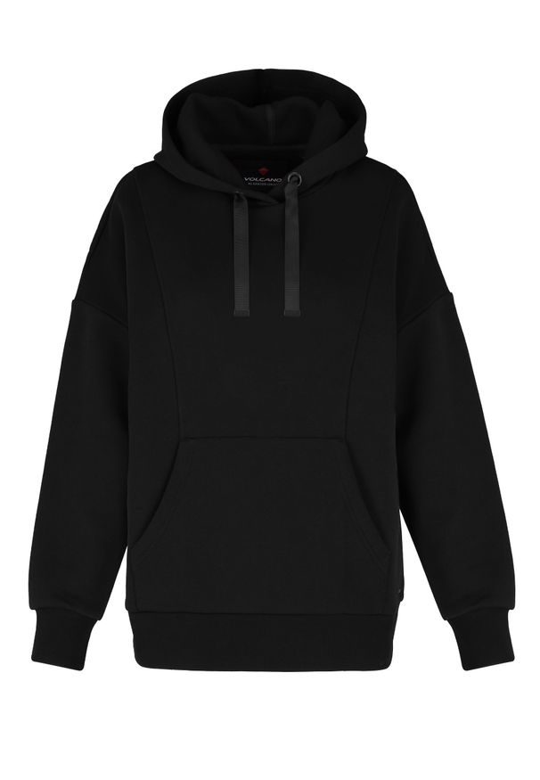 Volcano - Czarna bluza z kapturem B-AMBER. Okazja: na co dzień. Typ kołnierza: kaptur. Kolor: czarny. Materiał: wiskoza, materiał, dresówka, poliamid, jeans, elastan. Wzór: aplikacja. Styl: sportowy, casual
