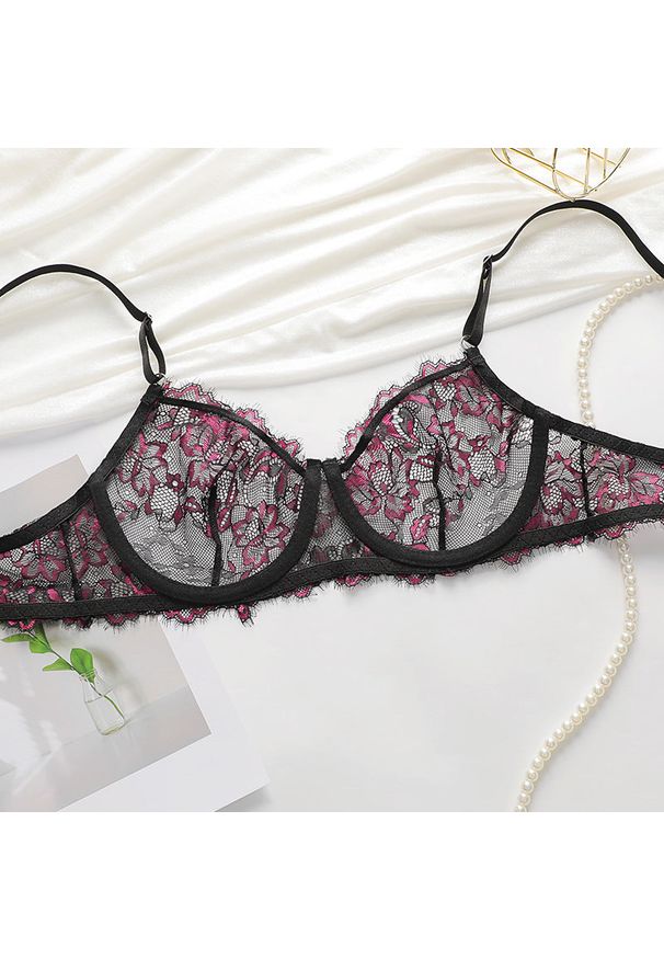 Intica - Komplet bielizny koronkowej z haftem elegancki Betty. Kolor: wielokolorowy. Materiał: koronka. Wzór: haft