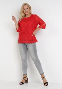 Born2be - Czerwona Bluzka Auranore. Kolor: czerwony. Materiał: koronka. Wzór: koronka, kwiaty, ażurowy. Styl: elegancki #4