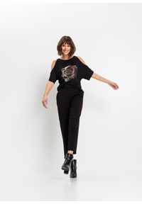 bonprix - Bluzka z wiskozy z odkrytymi ramionami. Kolor: czarny. Materiał: wiskoza. Wzór: nadruk, kwiaty. Styl: elegancki #3