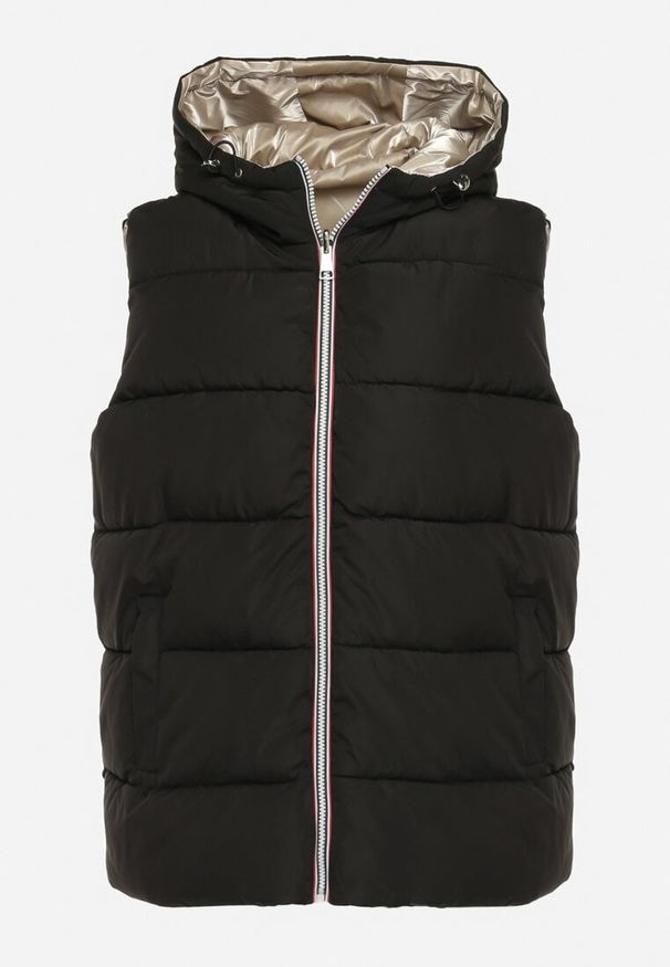 Born2be - Czarna Dwustronna Kamizelka z Pikowaniem i Kapturem Welini. Kolor: czarny