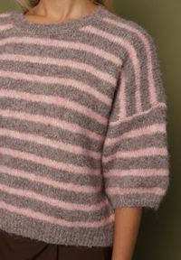 Born2be - Brązowy Sweter z Wełną i Bufiastymi Rękawami w Paski Kaonne. Okazja: na co dzień. Kolor: brązowy. Materiał: wełna. Wzór: paski. Styl: elegancki, casual #4
