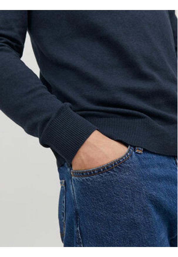 Jack & Jones Golf 12157417 Granatowy Regular Fit. Typ kołnierza: golf. Kolor: niebieski. Materiał: bawełna