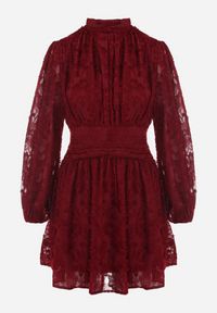 Born2be - Bordowa Rozkloszowana Sukienka Koronkowa Mini Alatalo. Kolor: czerwony. Materiał: koronka. Długość: mini #5