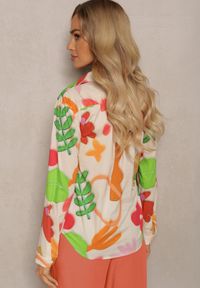 Renee - Beżowo-Zielona Bawełniana Koszula w Abstrakcyjny Wzór Bellanight. Kolor: beżowy. Materiał: bawełna #5