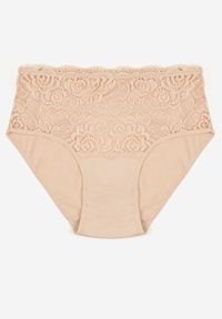 Born2be - Beżowe Bawełniane Majtki Figi z Koronkowymi Zdobieniami Idissa. Kolekcja: plus size. Kolor: beżowy. Materiał: koronka, bawełna. Wzór: aplikacja