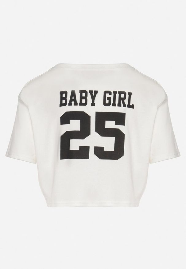 Born2be - Biały Bawełniany T-shirt Oversize o Krótkim Kroju Zariona. Okazja: na co dzień. Kolor: biały. Materiał: bawełna. Długość: krótkie. Wzór: aplikacja. Styl: elegancki, klasyczny, casual