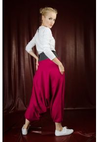 Hultaj Polski - Spodnie Haremki damskie bordo. Okazja: na co dzień. Kolekcja: moda ciążowa. Materiał: bawełna, tkanina, elastan, dzianina. Sezon: jesień. Styl: elegancki, wizytowy, casual, boho