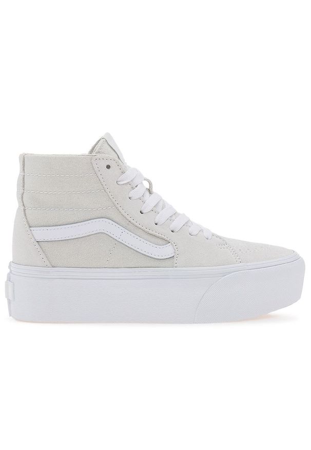 Buty Vans Soft Suede SK8-Hi Tapered Stackform VN0A5JMKBGF1 - szare. Okazja: na co dzień. Kolor: szary. Materiał: tkanina, zamsz, guma. Szerokość cholewki: normalna. Obcas: na platformie. Model: Vans SK8