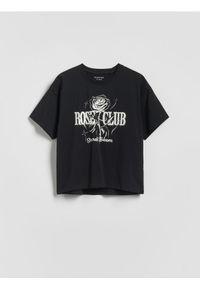 Reserved - T-shirt z metalicznym nadrukiem - czarny. Kolor: czarny. Materiał: bawełna. Wzór: nadruk #1