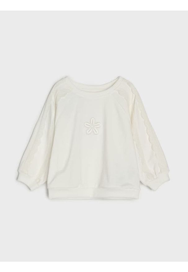 Sinsay - Bluza crewneck z haftem - kremowy. Kolor: kremowy. Wzór: haft