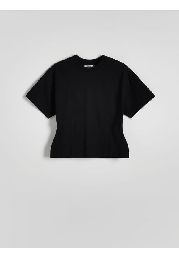 Reserved - Taliowany t-shirt - czarny. Kolor: czarny. Materiał: dzianina, bawełna