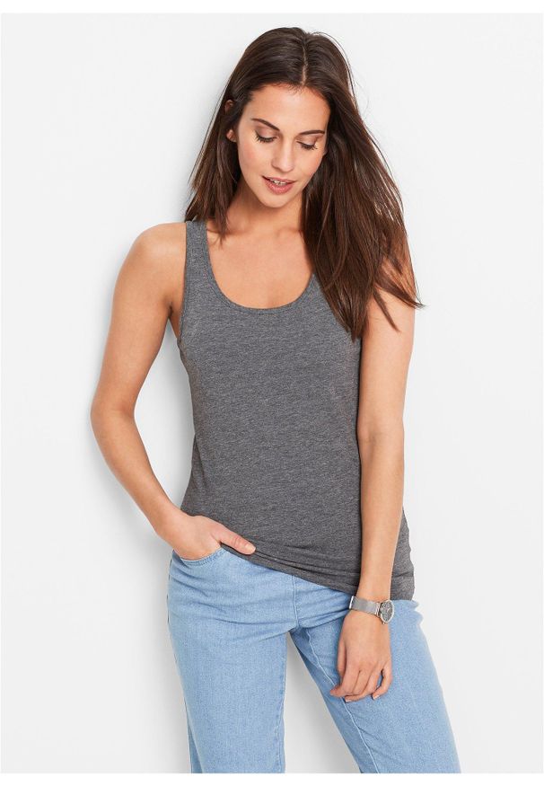 bonprix - Tank top ze stretchem (2 szt. w opak.). Okazja: na co dzień. Kolor: niebieski. Materiał: bawełna, materiał. Długość rękawa: na ramiączkach. Styl: casual