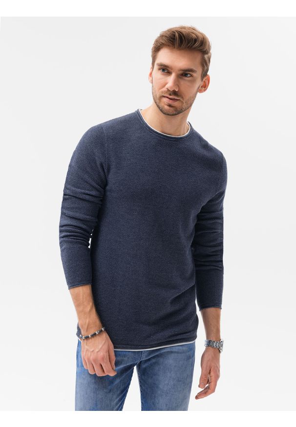 Ombre Clothing - Sweter męski - granatowy/melanżowy V3 E121 - XXL. Okazja: na co dzień. Kolor: niebieski. Materiał: bawełna. Wzór: melanż. Styl: klasyczny, elegancki, casual