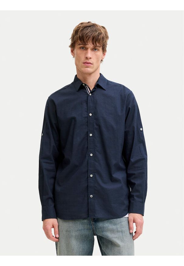 Jack & Jones Koszula Henry 12289197 Granatowy Regular Fit. Kolor: niebieski. Materiał: bawełna