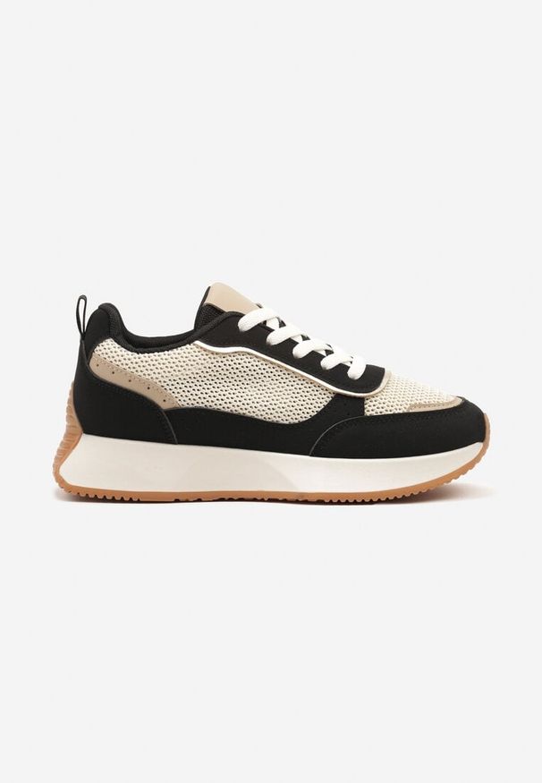 Born2be - Czarno-Beżowe Sneakersy z Geometrycznym Wzorem Borgis. Nosek buta: okrągły. Zapięcie: sznurówki. Kolor: czarny. Materiał: materiał. Wzór: geometria. Obcas: na obcasie. Wysokość obcasa: niski