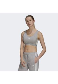 Adidas - Essentials 3-Stripes Crop Top With Removable Pads. Kolor: szary, wielokolorowy, biały. Rodzaj stanika: wyciągane miseczki. Długość: krótkie. Sport: bieganie #1