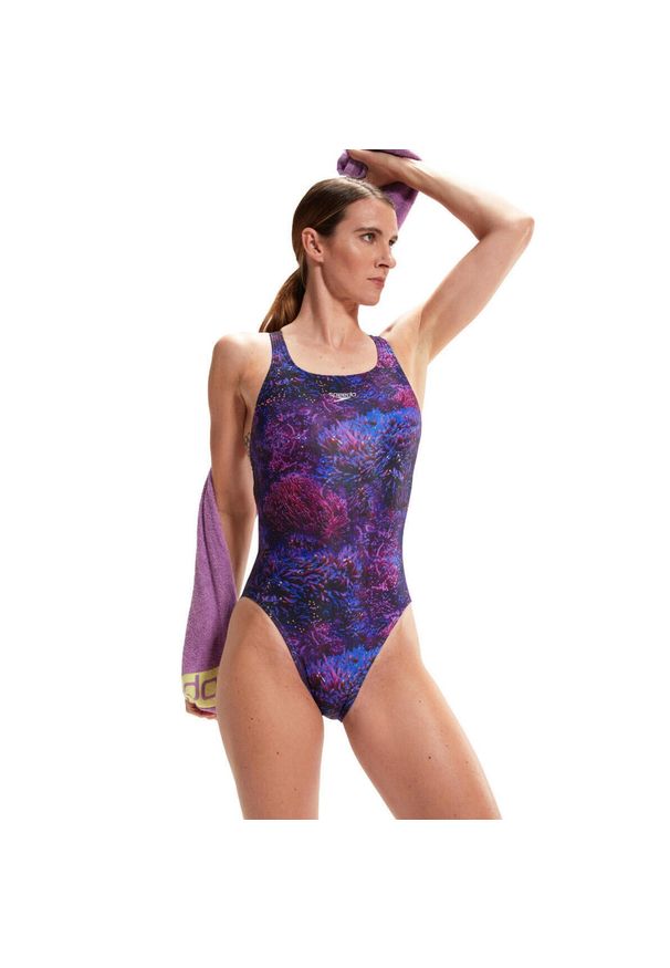 Strój Kąpielowy Speedo Digital Leaderback – Czarny/Indygo/Fioletowy Rozmiar - 28. Kolor: czarny. Wzór: nadruk