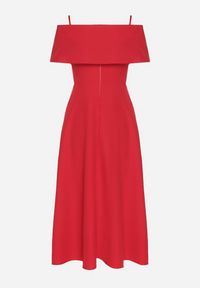 Born2be - Czerwona Sukienka o Rozkloszowanym Kroju na Ramiączkach z Wywijanym Dekoltem Jenathia. Okazja: na wesele, na studniówkę, na imprezę, na ślub cywilny. Kolor: czerwony. Długość rękawa: na ramiączkach #3
