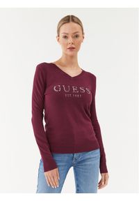 Guess Bluzka W3BR24 Z2NQ2 Bordowy Slim Fit. Kolor: czerwony. Materiał: wiskoza