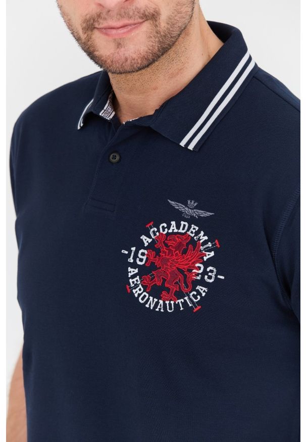 Aeronautica Militare - AERONAUTICA MILITARE Granatowa męska koszulka Polo M.C., Rozmiar XL. Typ kołnierza: polo. Kolor: niebieski