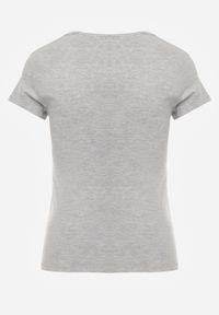 Renee - Jasnoszary T-shirt Petomeine. Okazja: do domu, na co dzień. Kolor: szary. Materiał: bawełna, dzianina. Długość rękawa: krótki rękaw. Długość: krótkie. Wzór: aplikacja. Styl: sportowy, casual #2