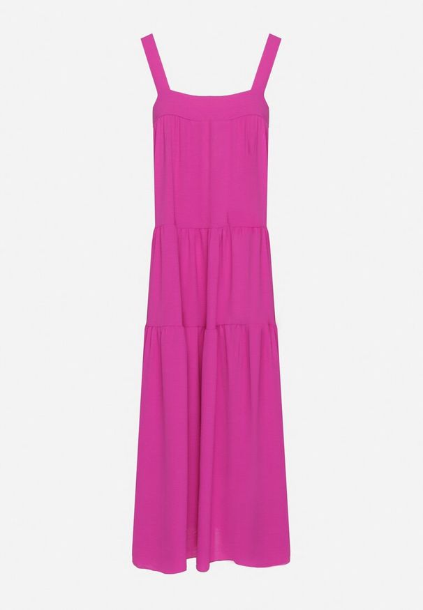 Born2be - Fioletowa Sukienka o Rozkloszowanym Kroju z Wiązaniem z Tyłu Savinelle. Okazja: na co dzień, na imprezę. Kolor: fioletowy. Styl: elegancki, casual