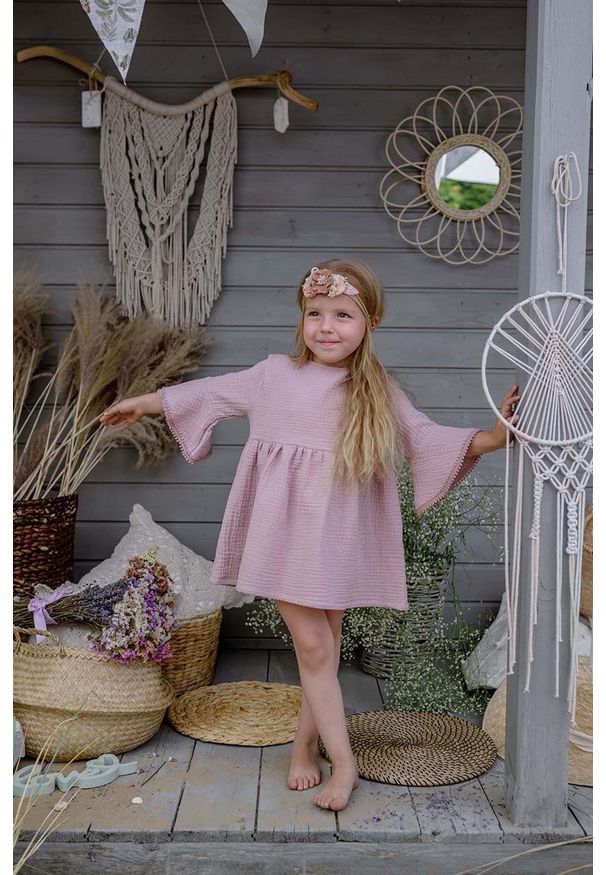 Jamiks sukienka bawełniana niemowlęca kolor różowy mini rozkloszowana. Kolor: różowy. Materiał: bawełna. Typ sukienki: rozkloszowane. Długość: mini