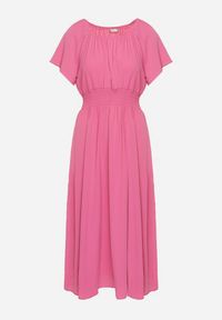 Born2be - Różowa Sukienka z Krótkim Rękawem i Gumką w Pasie Oilleria. Kolor: różowy. Długość rękawa: krótki rękaw #4