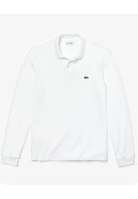 Lacoste - LACOSTE - Biały t-shirt polo z długim rękawem Regular Fit. Typ kołnierza: polo. Kolor: biały. Materiał: jeans, bawełna. Długość rękawa: długi rękaw. Długość: długie. Wzór: haft. Sezon: jesień. Styl: klasyczny