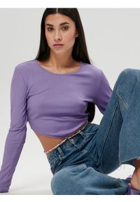 Sinsay - Bluzka z wiązaniem - fioletowy. Kolor: fioletowy. Materiał: włókno, materiał #1