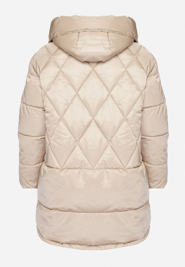 Born2be - Jasnobeżowa Pikowana Kurtka z Rozcięciami na Napy i z Kapturem ze Ściągaczami Letamira. Okazja: na co dzień. Typ kołnierza: kaptur. Kolekcja: plus size. Kolor: beżowy. Materiał: jeans. Długość rękawa: długi rękaw. Długość: długie. Styl: casual, elegancki