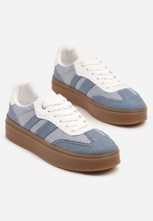 Renee - Niebieskie Sneakersy Tenisówki na Kauczukowej Podeszwie Ardisora. Okazja: na co dzień. Kolor: niebieski. Materiał: kauczuk. Wzór: aplikacja
