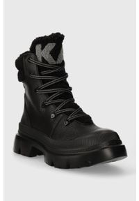 Karl Lagerfeld buty skórzane TREKKA MAX KC damskie kolor czarny na platformie ocieplone KL43563. Nosek buta: okrągły. Zapięcie: sznurówki. Kolor: czarny. Materiał: skóra. Obcas: na platformie. Styl: klasyczny #2
