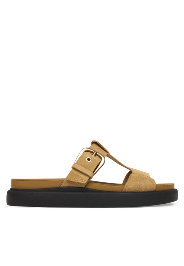 Clarks Klapki Aristella West 26185811 Brązowy. Kolor: brązowy. Materiał: skóra, zamsz