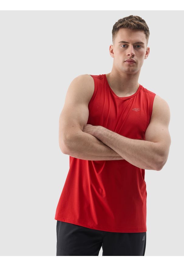 4f - 4F Tank top treningowy regular z materiału z recyklingu męski - czerwony 3XL. Kolor: czerwony. Materiał: materiał. Wzór: ze splotem, gładki, jednolity. Sport: fitness