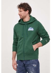 Lacoste bluza bawełniana męska kolor zielony z kapturem z nadrukiem. Typ kołnierza: kaptur. Kolor: zielony. Materiał: bawełna. Wzór: nadruk #1