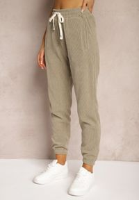 Renee - Ciemnozielone Dresowe Spodnie z Bawełną High Waist Wykończone w Pasie Gumką Ekadela. Stan: podwyższony. Kolor: zielony. Materiał: dresówka, bawełna #5